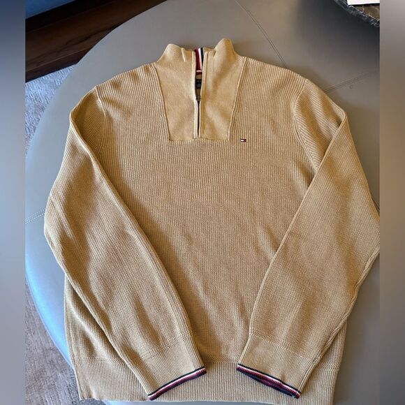 NWOT Tommy Hilfiger Quarter Zip Long Sleeve Cotton Sweater in Camel. Size XXL. - Picture 1 of 10